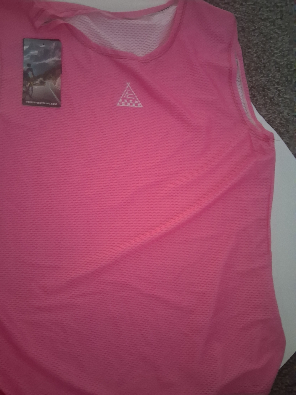 Pink Mesh Athletic Tank with White Logo